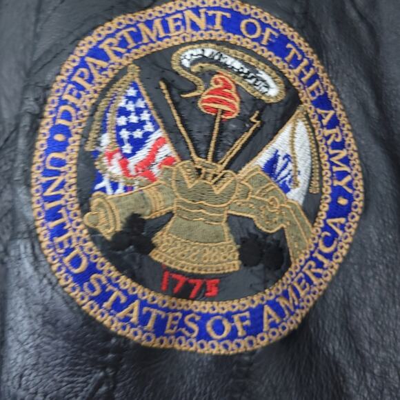 UB Leather Army Bomber Jacket Men XXL, Black, Army Patch, Zip Up Coat Men - Picture 3 of 8